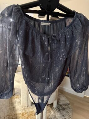 Abercrombie & Fitch Navy Sheer Speckled Tie-Front Bodysuit